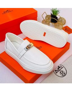 hermes white loafers